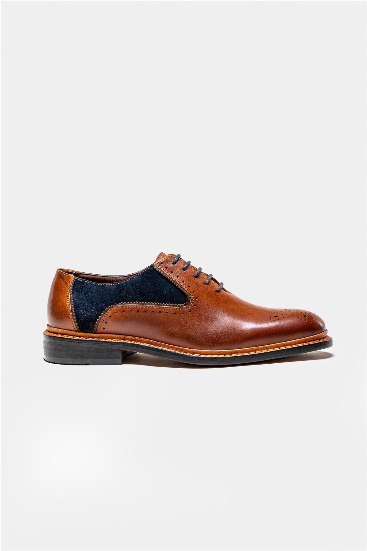 Brentwood tan/navy shoes side