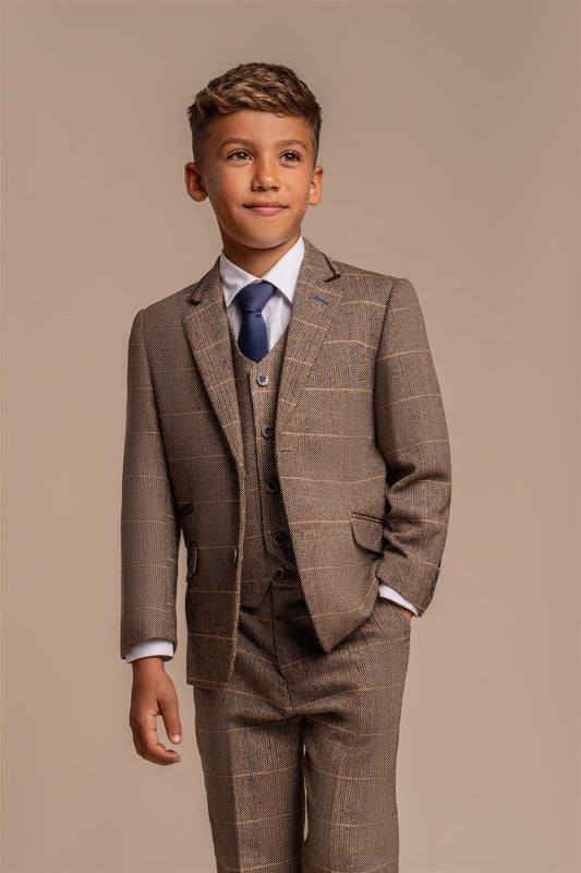 Albert Brown Tweed Check Boys Suit