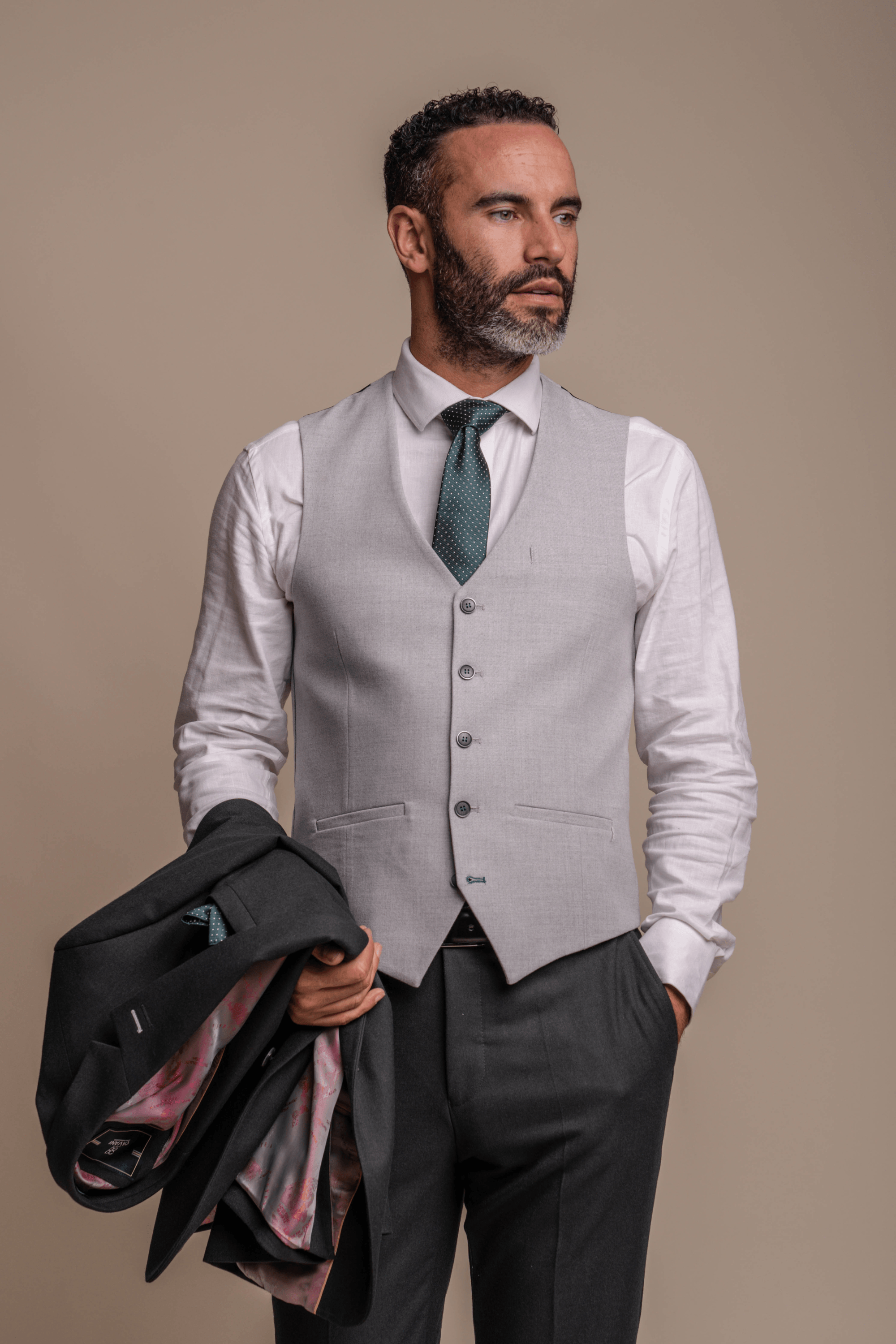 Furious ivory waistcoat with Furious olive trouser front