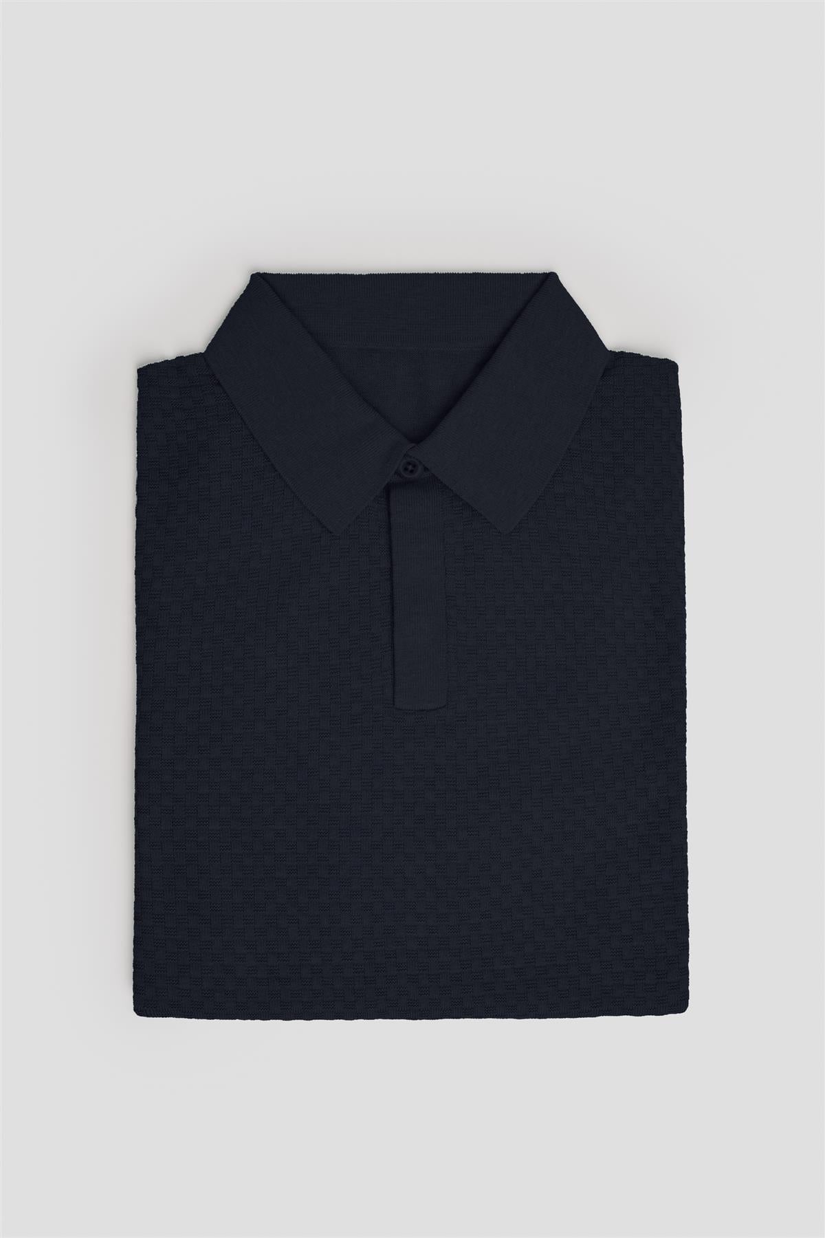 Textured Navy Polo - House of Cavani