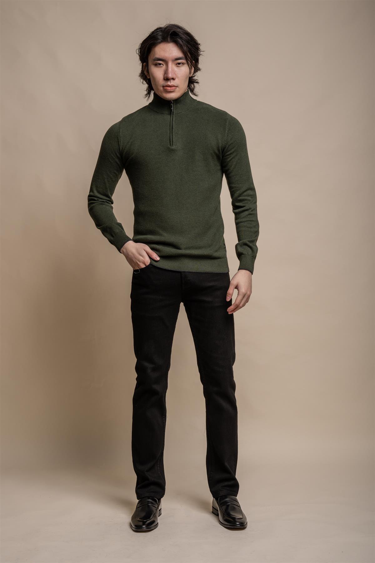 Kyle olive half zip knitwear front