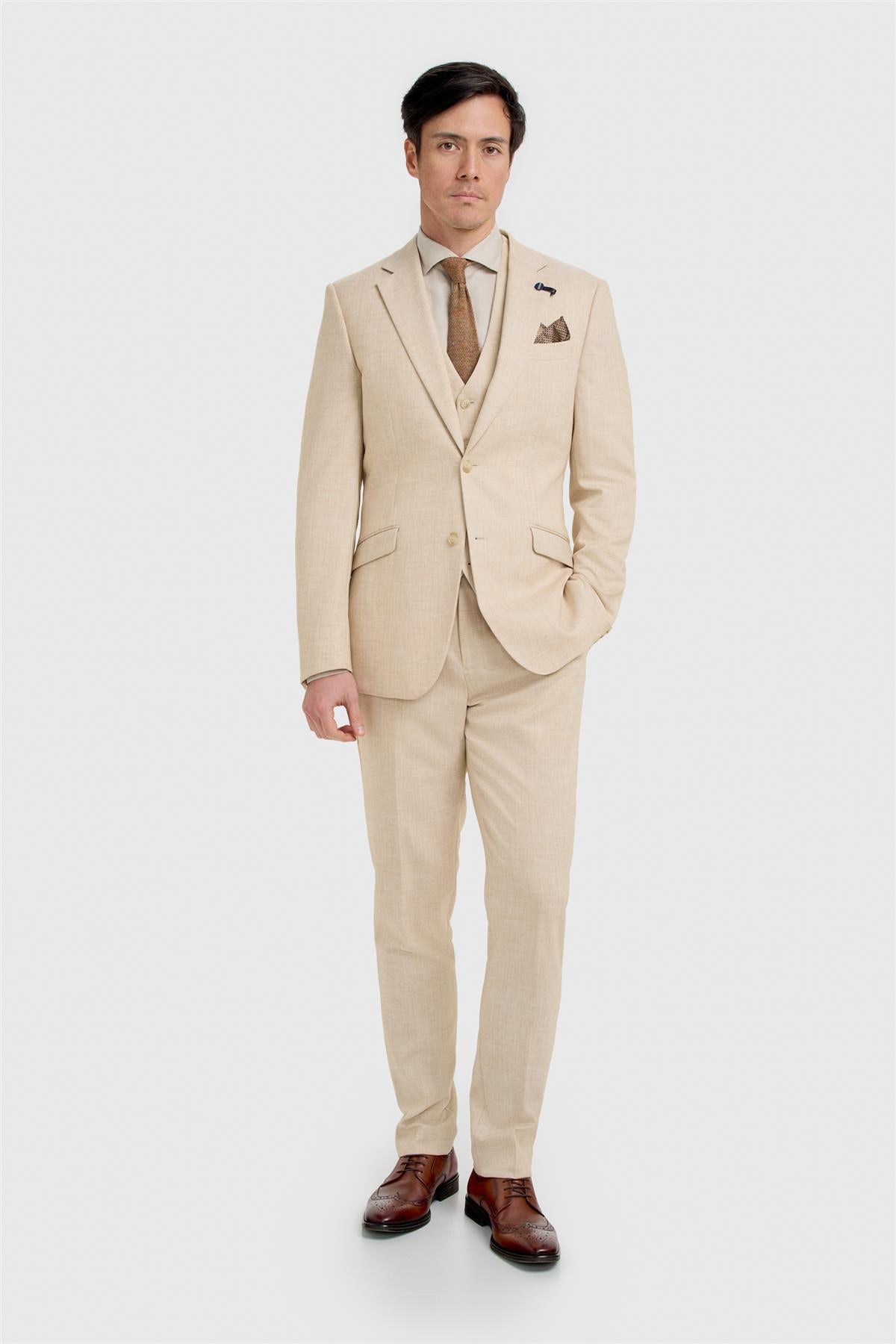 Malibu Beige Three Piece Suit - House of Cavani