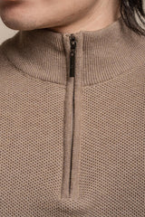 Kyle fawn half zip knitwear front detail