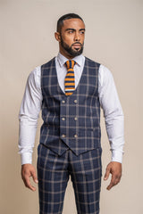 Hardy Navy Check Three Piece Suit