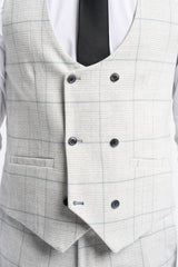 Light Grey Check Waistcoat - House of Cavani