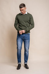 KN101 olive crewneck knitwear front