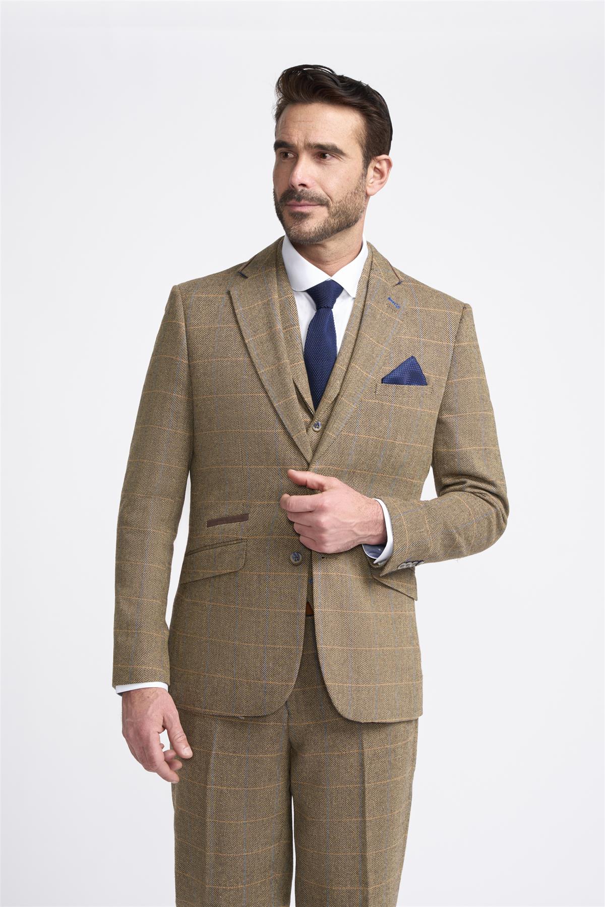 Brown Check Tweed Check Blazer - House of Cavani