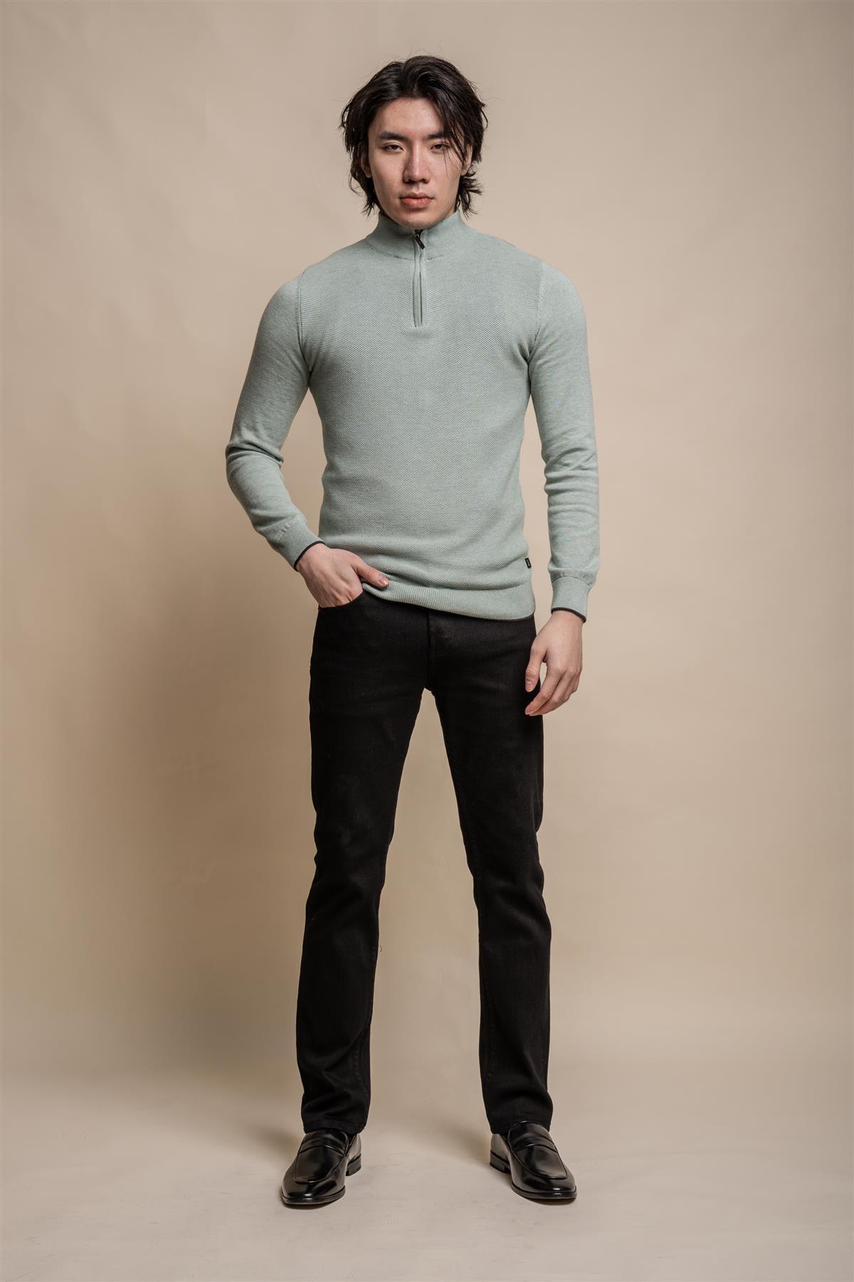 Kyle almond green half zip knitwear front