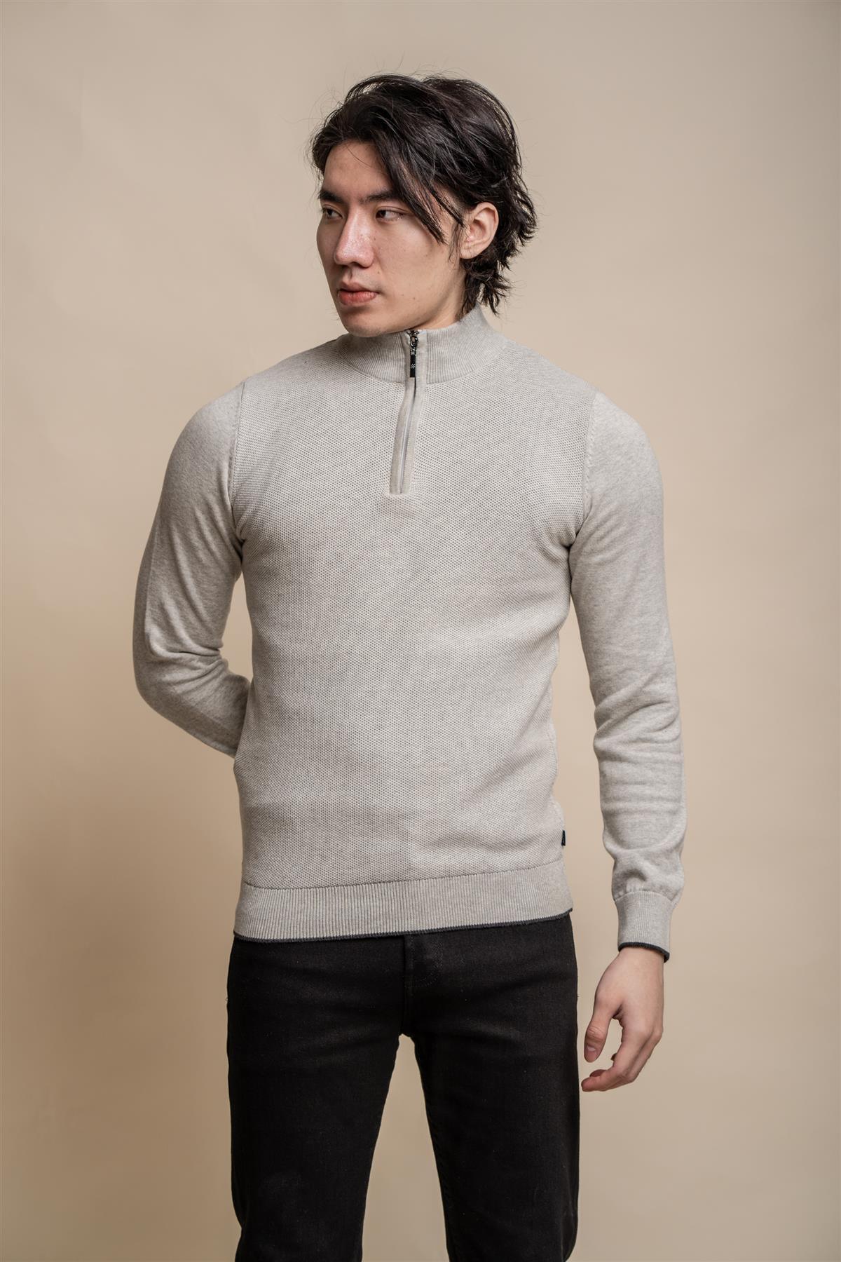 Kyle mid grey  half zip knitwear front