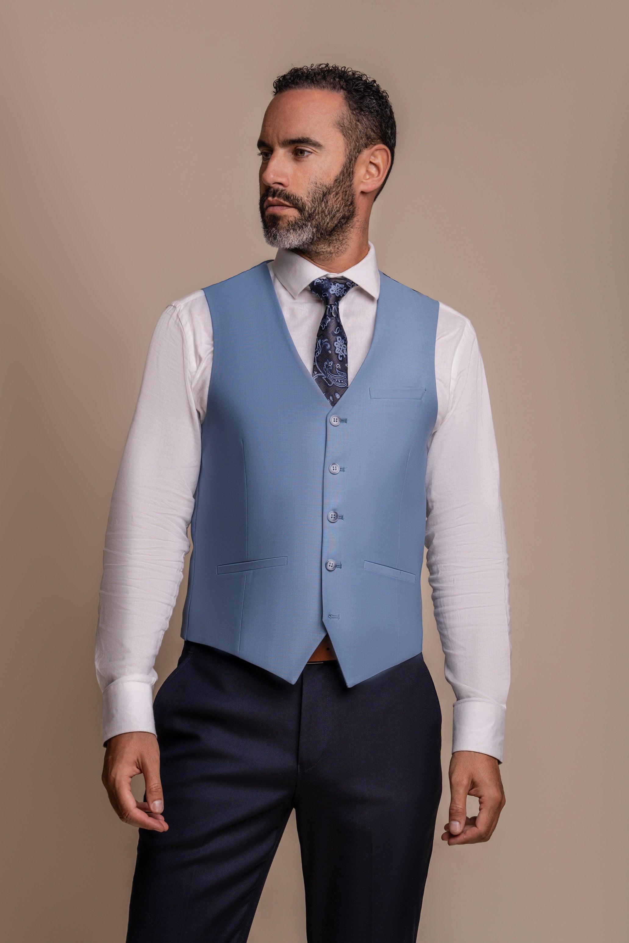 Bond ocean blue waistcoat with baresi trouser front