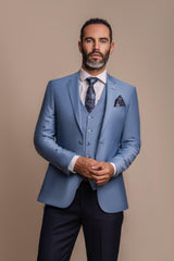 Bond ocean blue with Baresi trouser three piece suit front