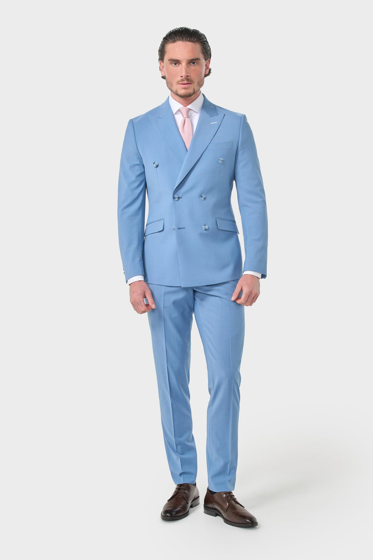 Bond Wool Rich Ocean Blue Double Breasted Two Piece Suit