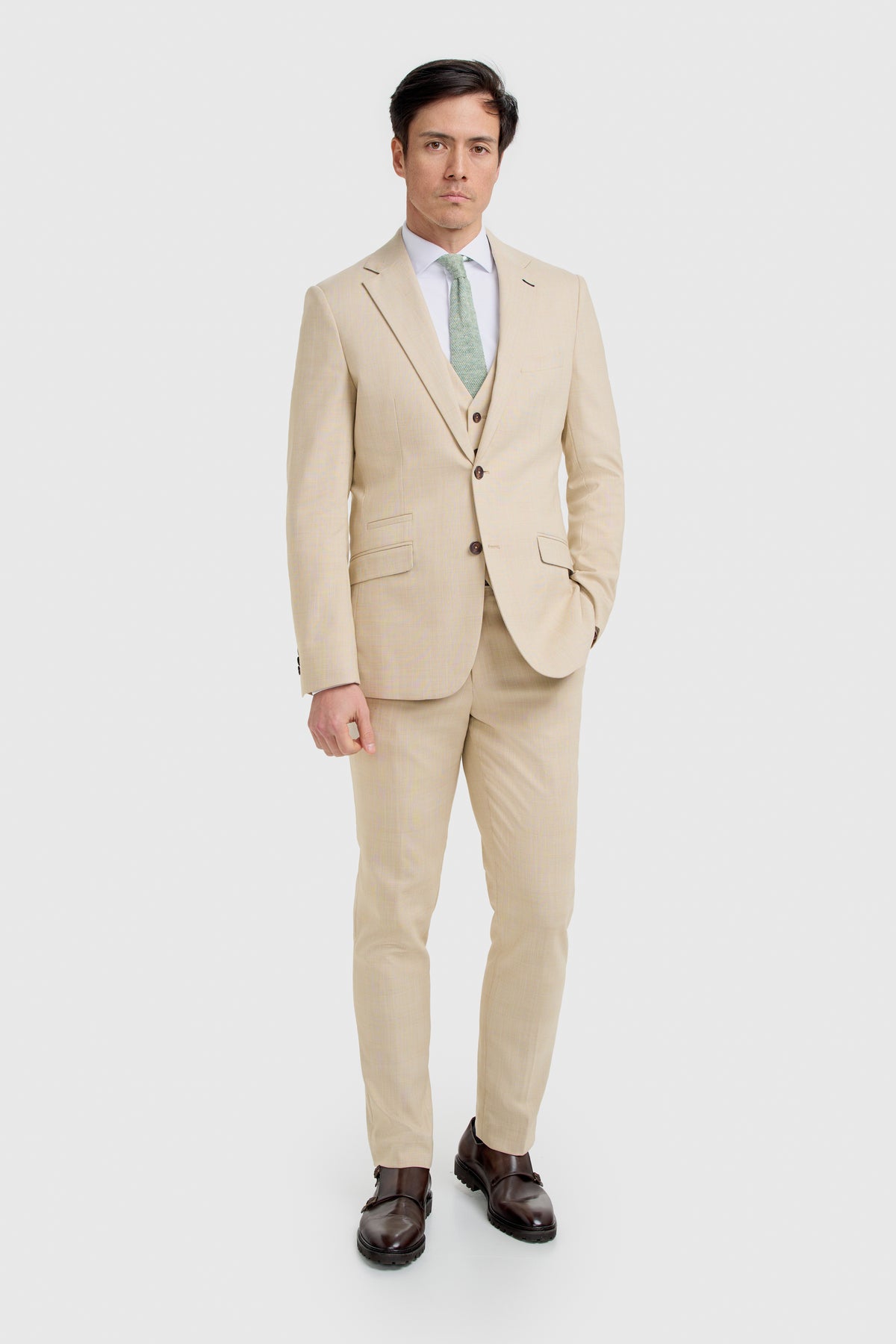 Camden Beige Three Piece Suit - House of Cavani
