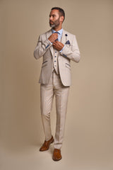 Caridi Beige Short Check Three Piece Suit