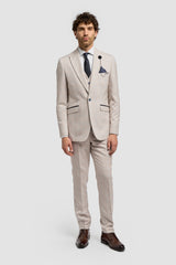 Caridi Beige Regular Check Three Piece Suit