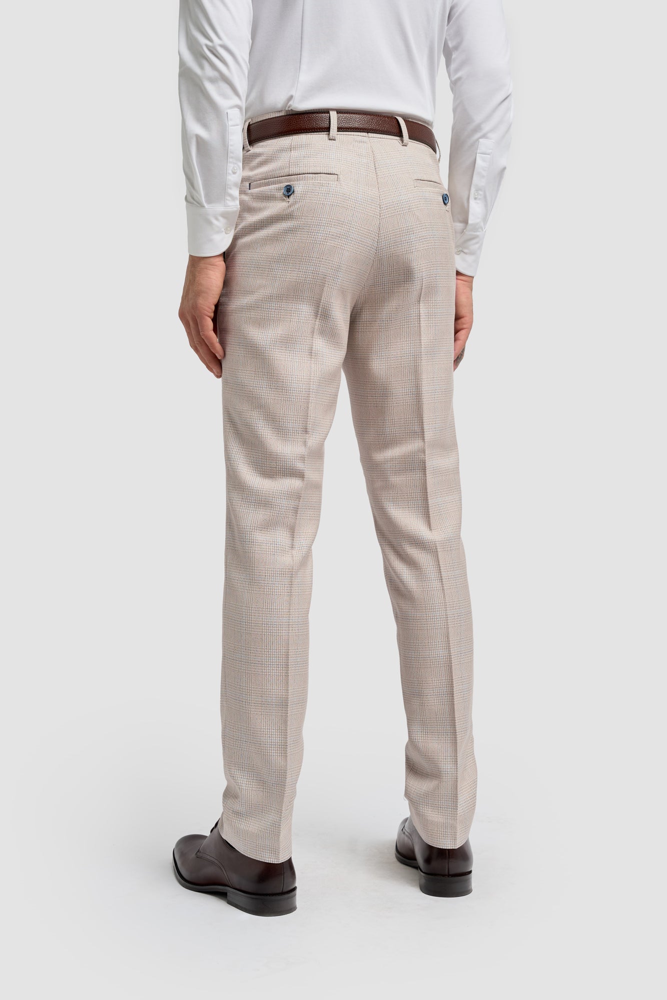 Caridi Beige Regular Check Three Piece Suit