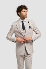 Caridi Beige Regular Check Three Piece Suit