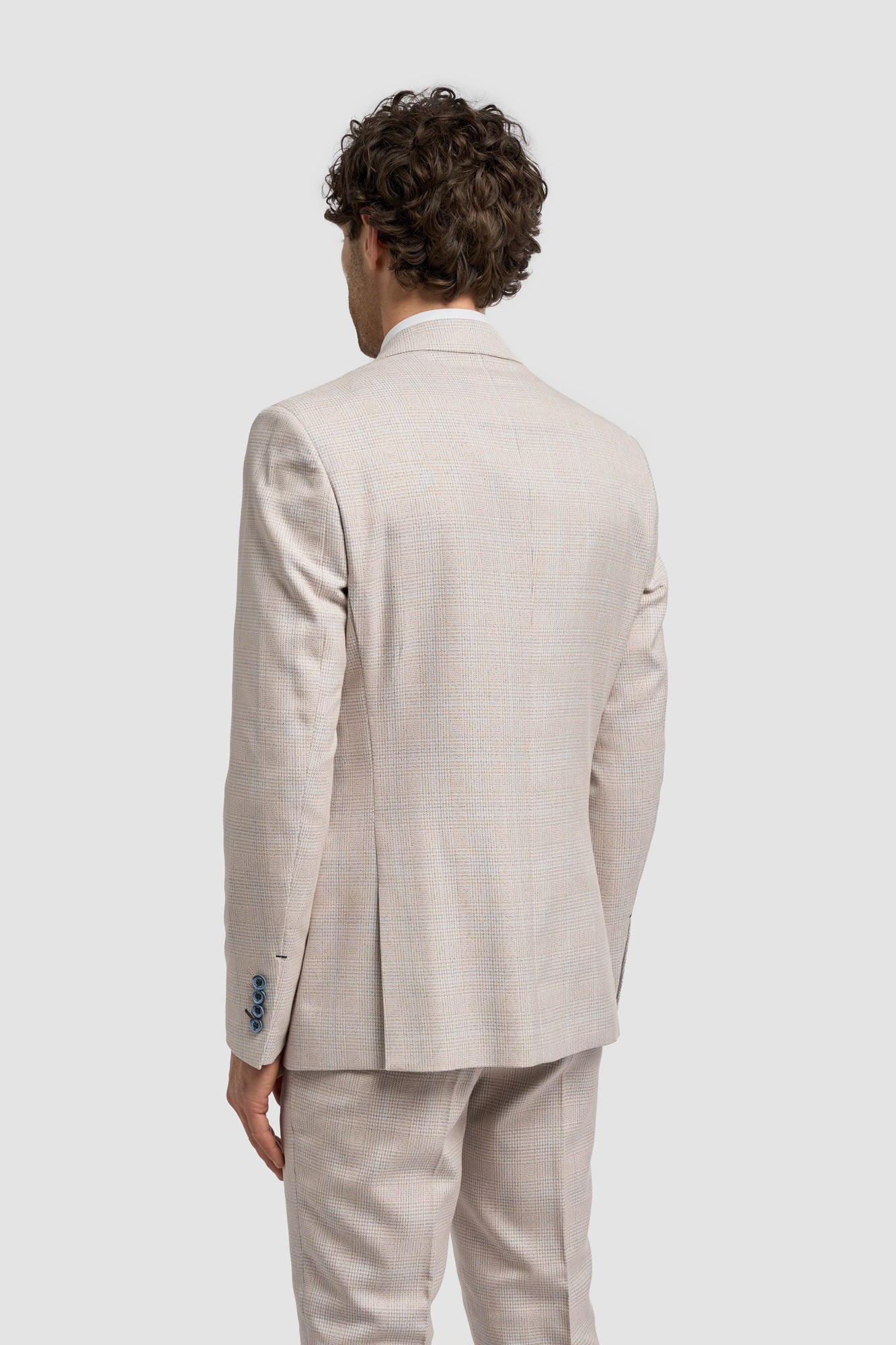 Caridi Beige Regular Check Three Piece Suit