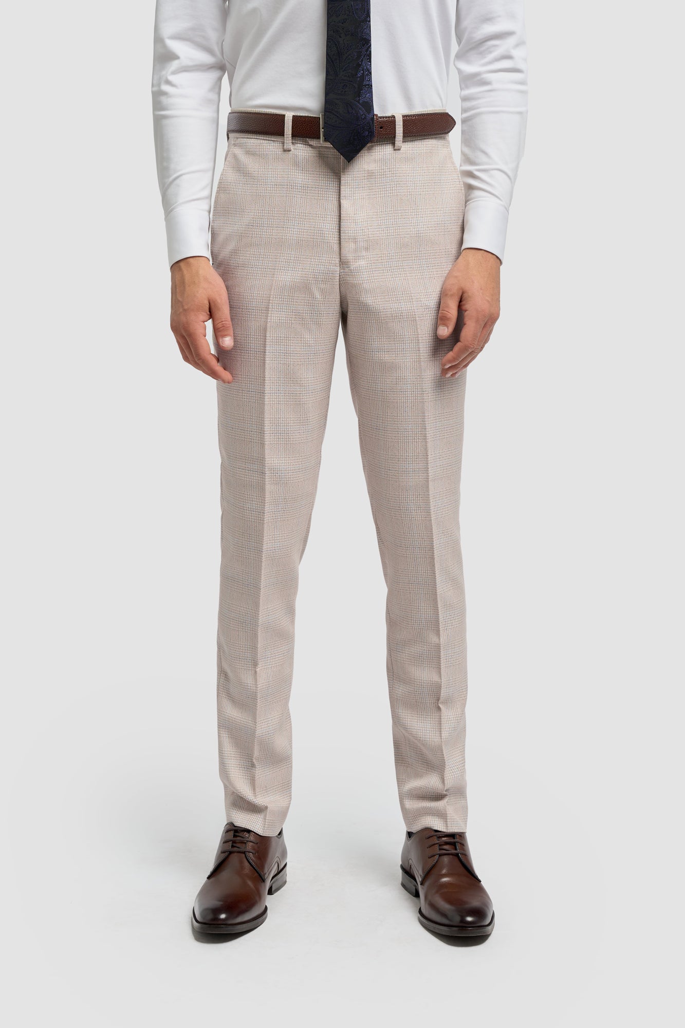 Caridi Beige Regular Check Three Piece Suit