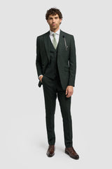 Caridi Olive Check Three Piece Suit