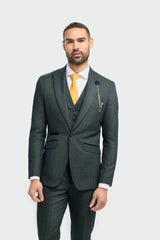 Caridi Olive Check Three Piece Suit