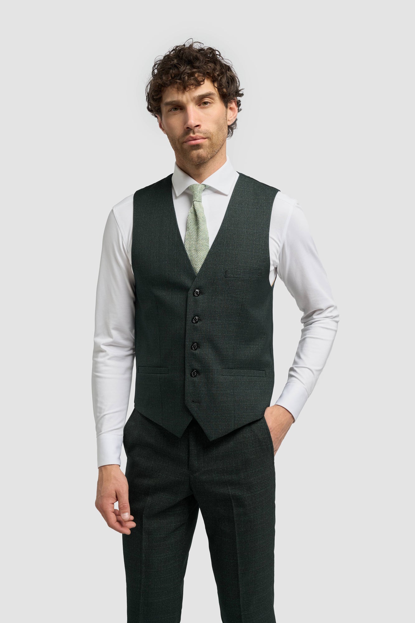 Caridi Olive Check Three Piece Suit