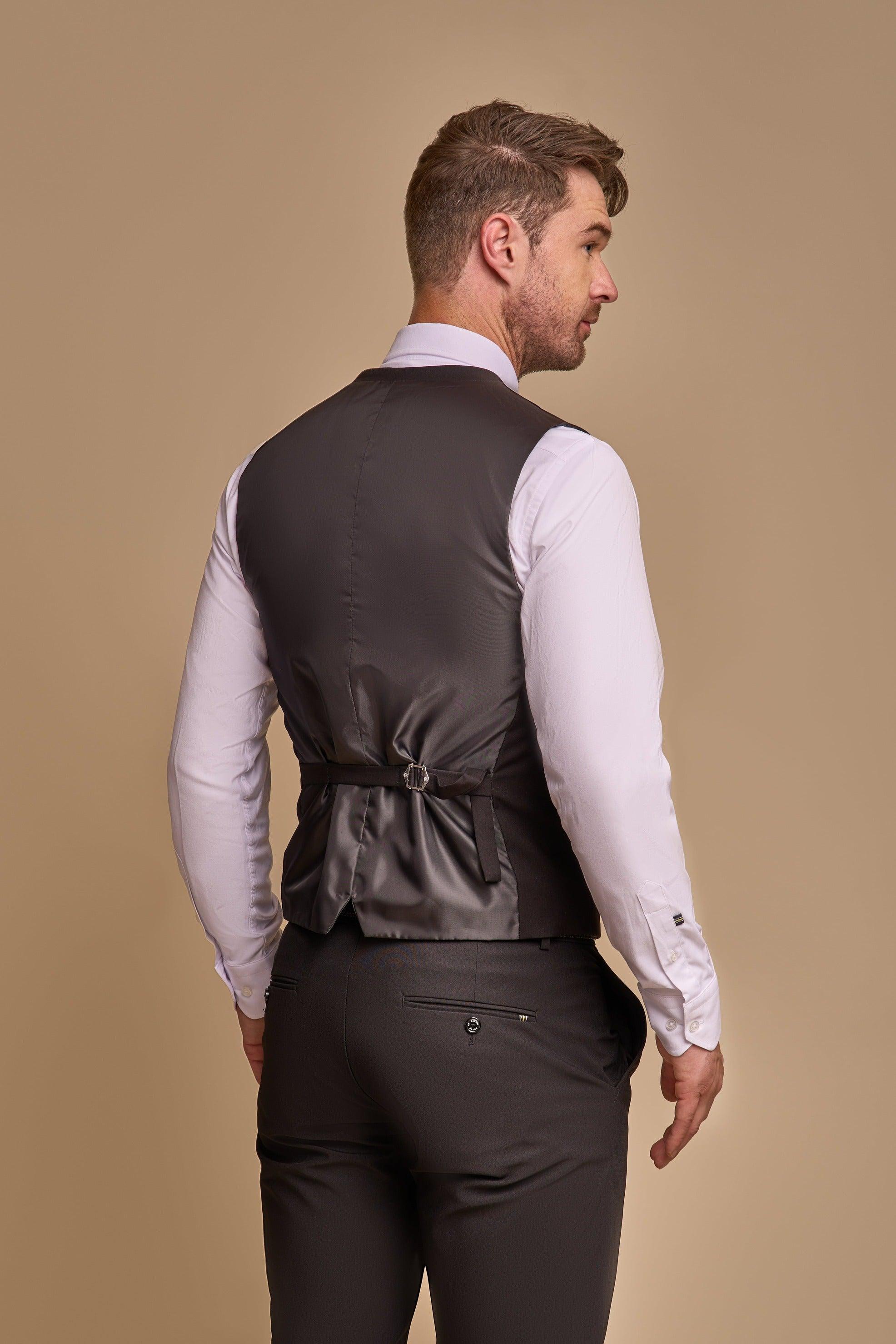 Marco Black Double Breasted Waistcoat Back
