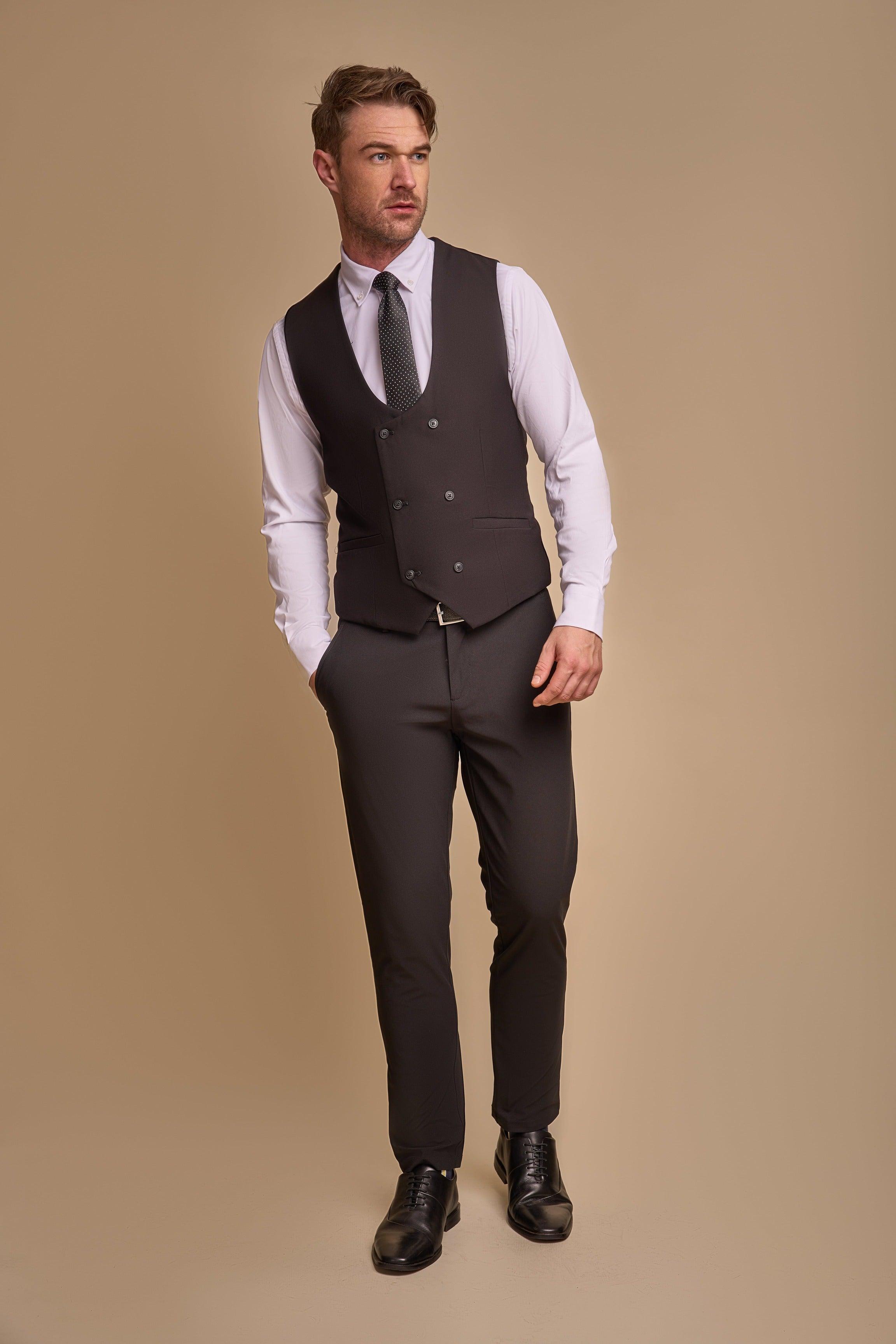 Marco Black Double Breasted Waistcoat With Marco Trousers Front