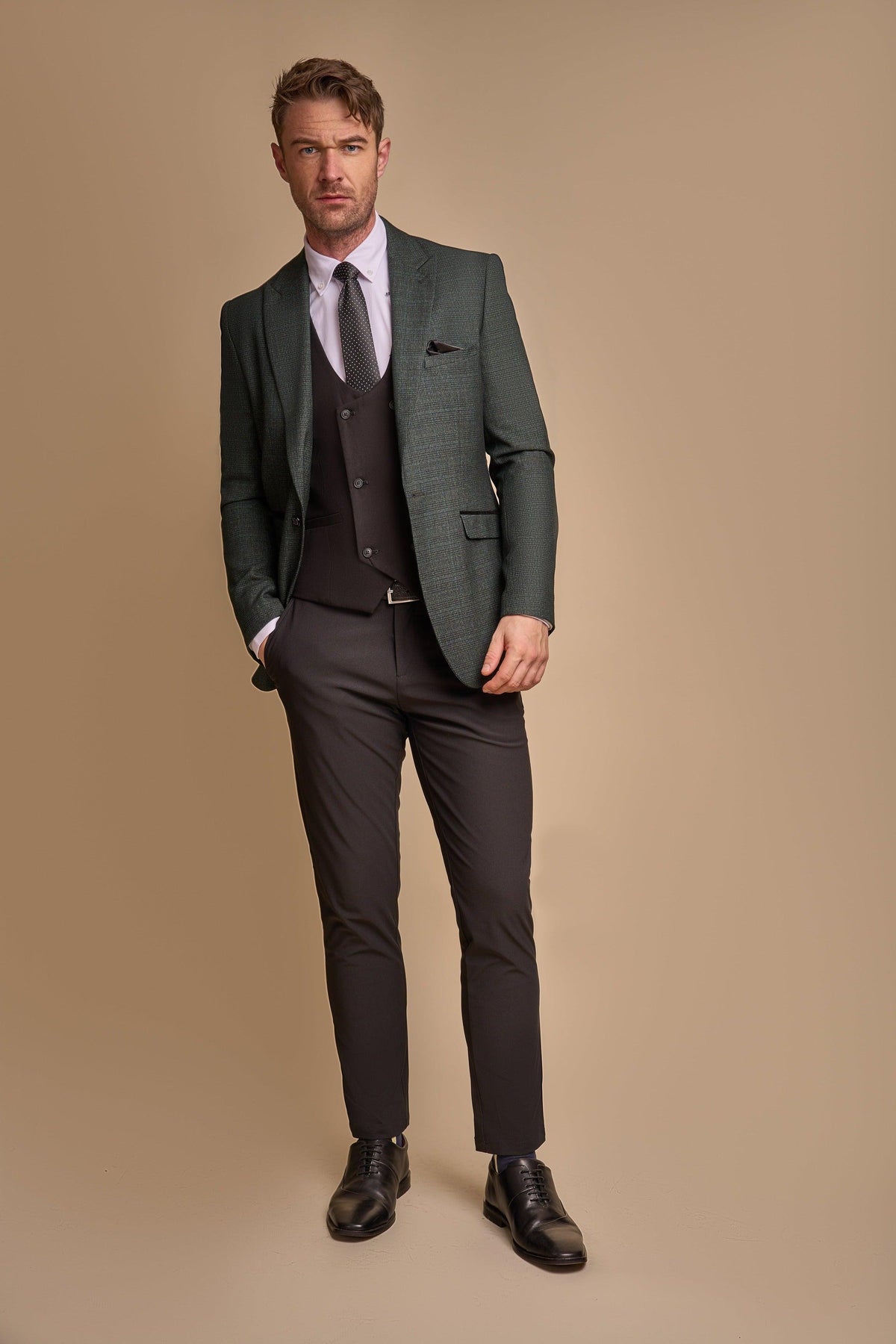 Caridi Olive With Black Waistcoat And Trousers Front 