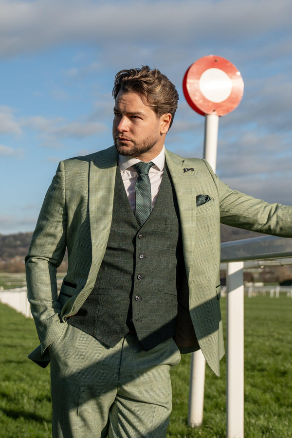 Caridi Sage with Caridi Olive Waistcoat Three Piece Suit - House of Cavani