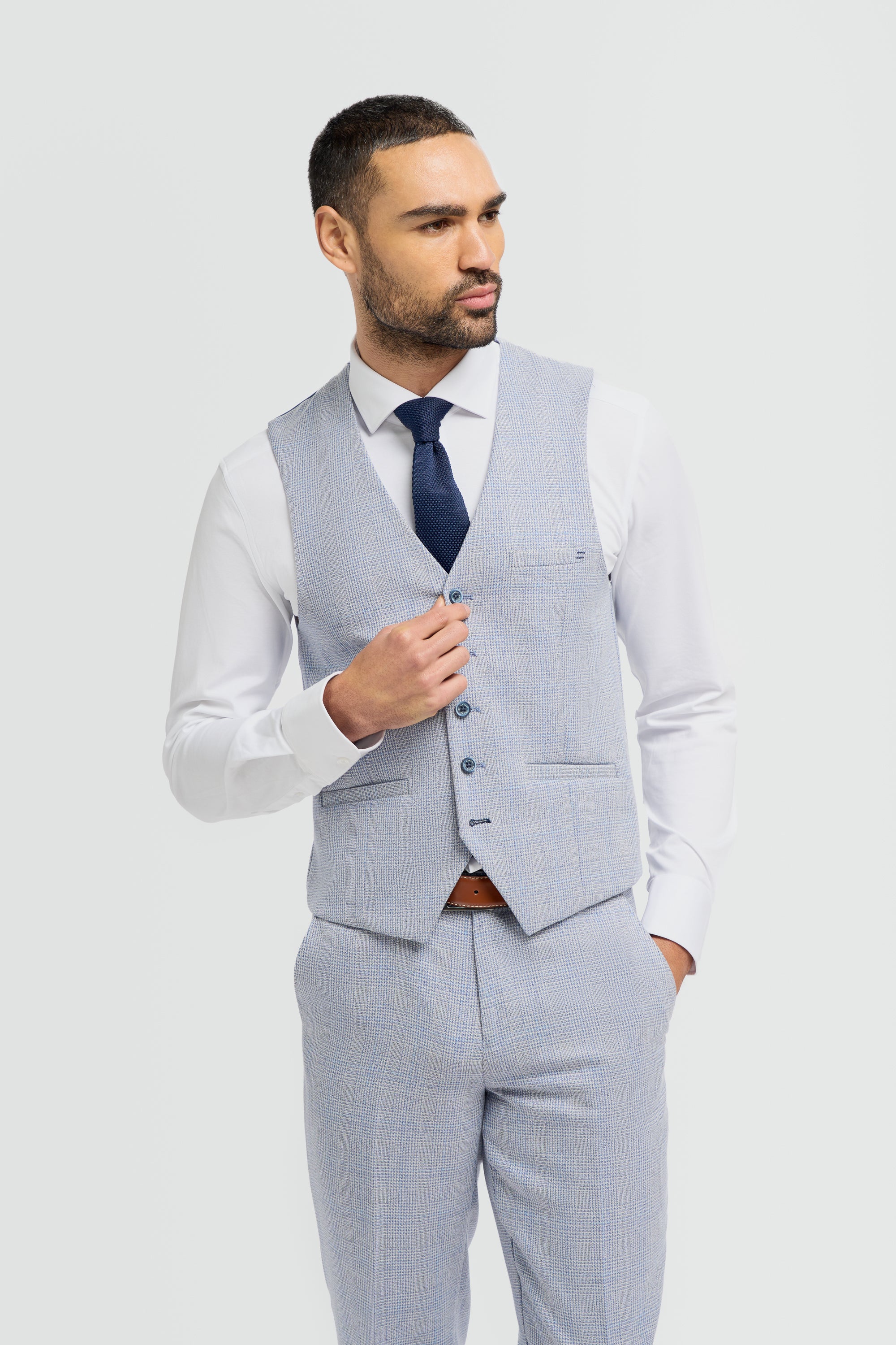 Caridi Sky Long Check Three Piece Suit