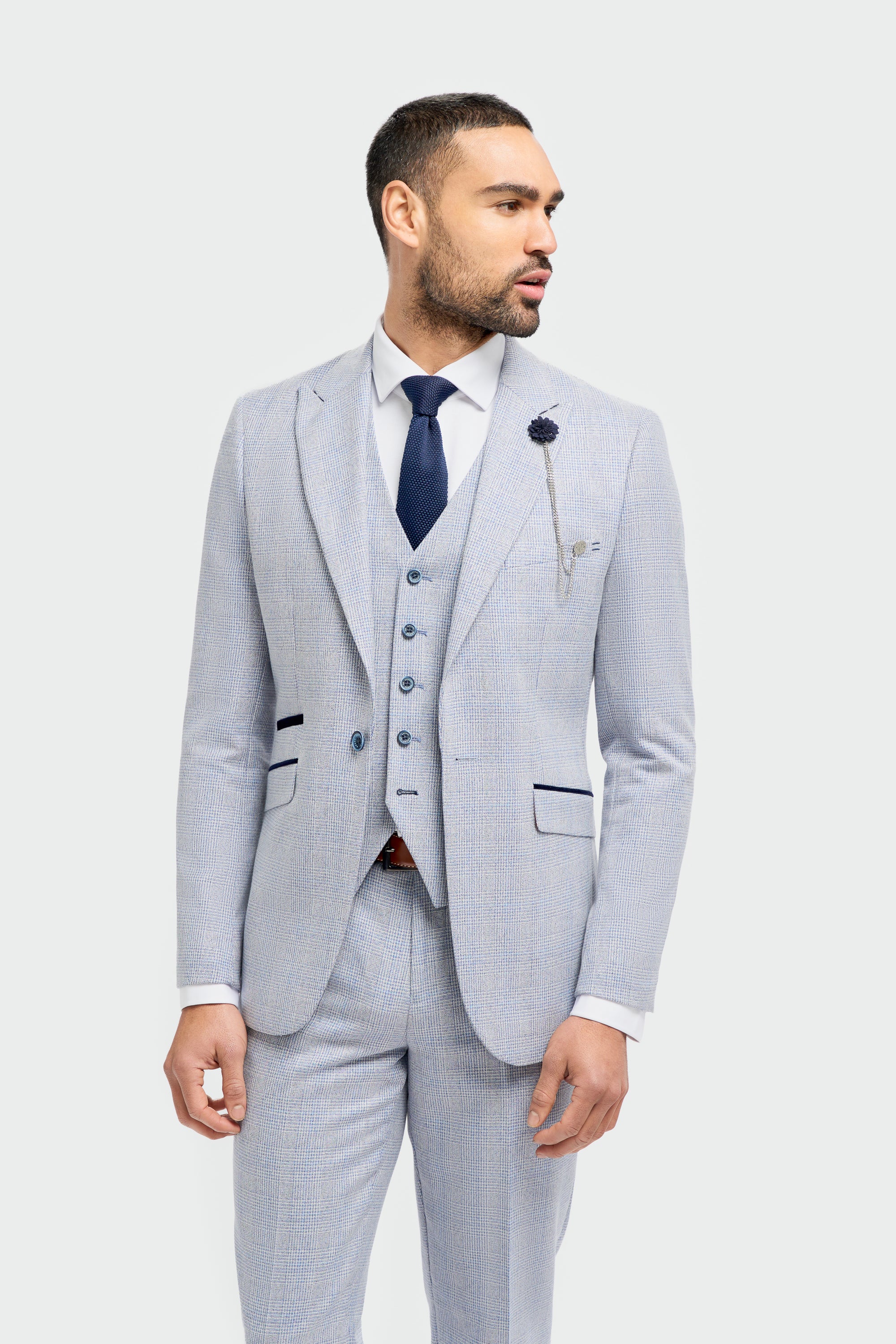 Caridi Sky Long Check Three Piece Suit