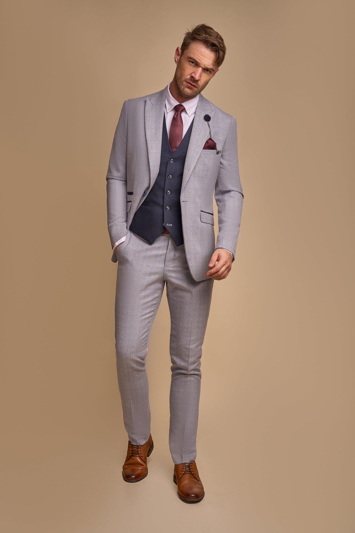 Caridi Sky Suit With Navy Waistcoat Front
