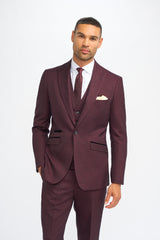 Caridi Wine Regular Check Three Piece Suit - House of Cavani