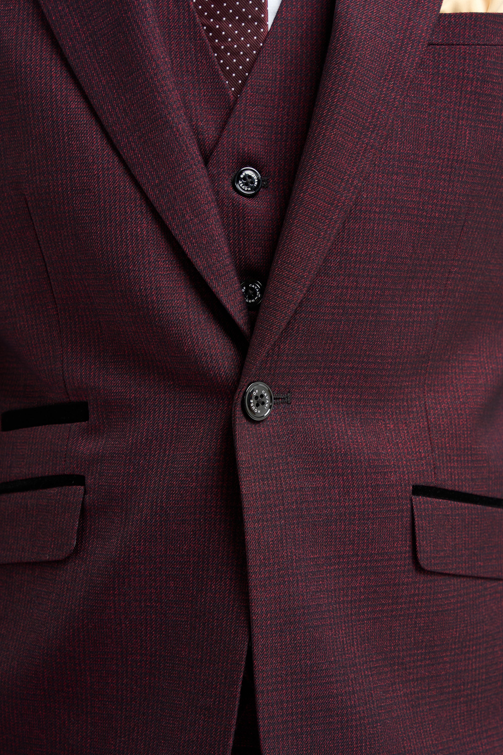 Caridi Wine Regular Check Three Piece Suit - House of Cavani