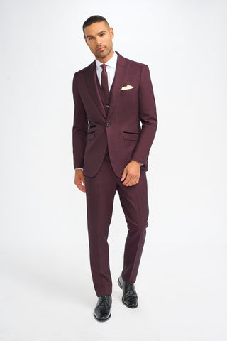 Caridi Wine Regular Check Three Piece Suit - House of Cavani