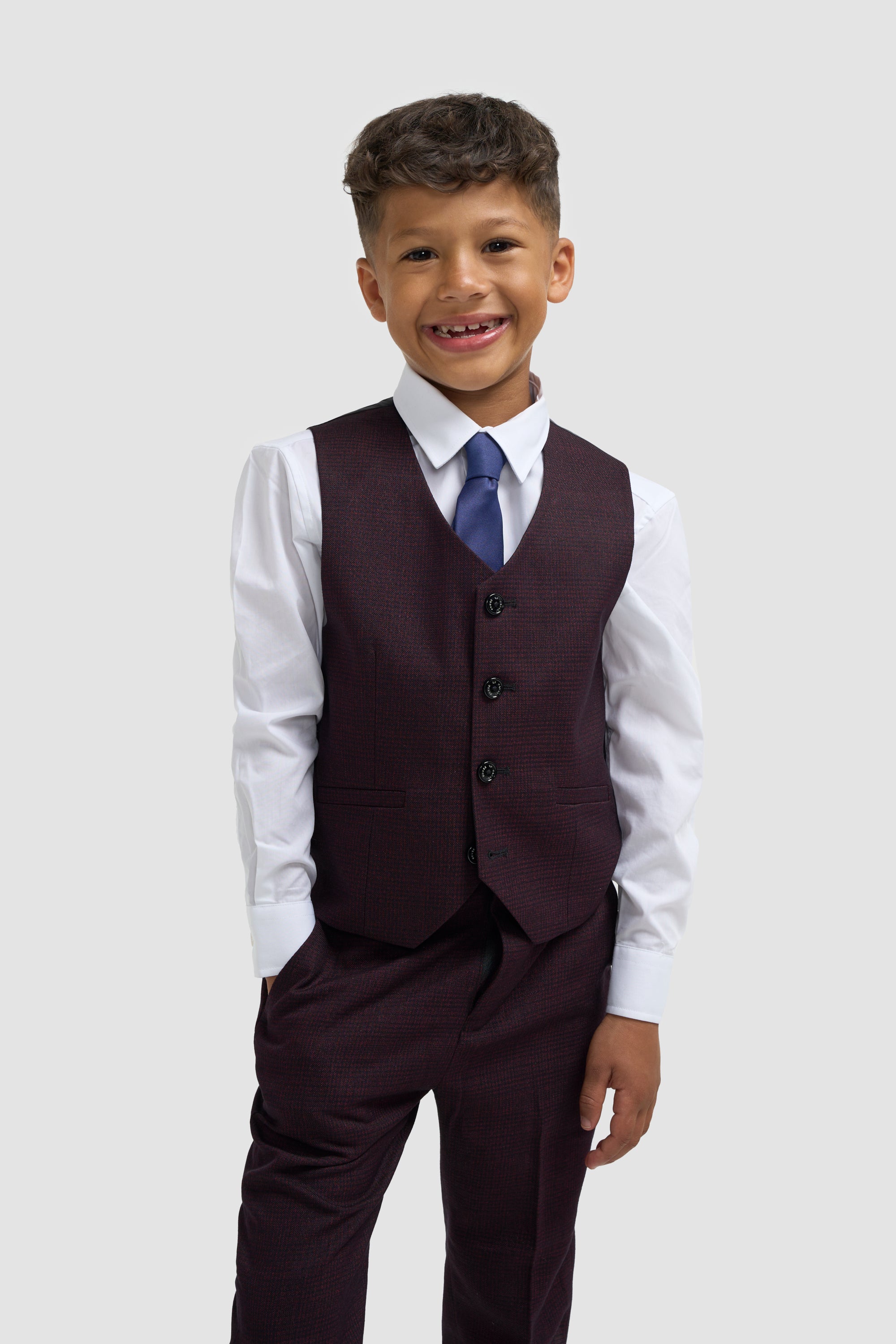 Boys Caridi Wine Three Piece Suit