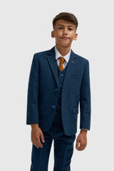 Boys Carnegi Navy Tweed Three Piece Suit