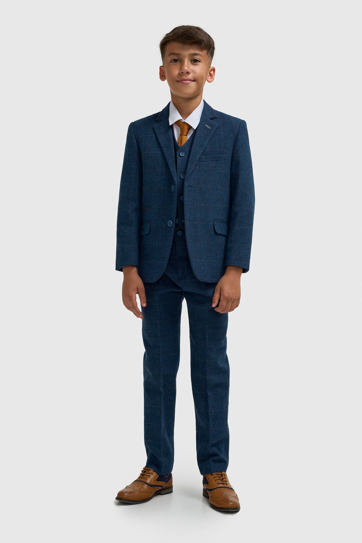 Boys Carnegi Navy Tweed Three Piece Suit