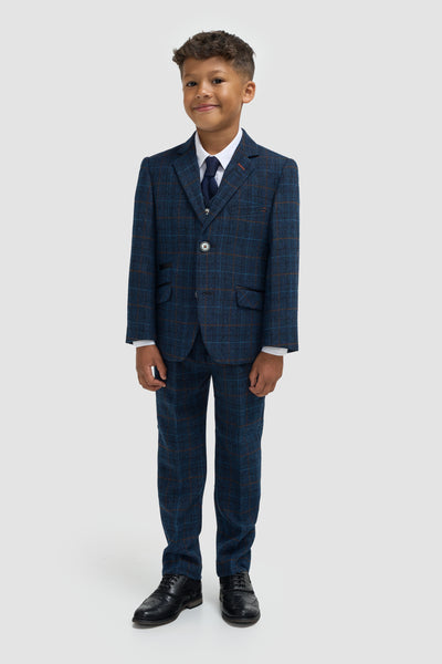 Navy Blue Check Three Piece Suit