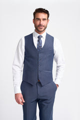 Bond Navy Check Waistcoat Front