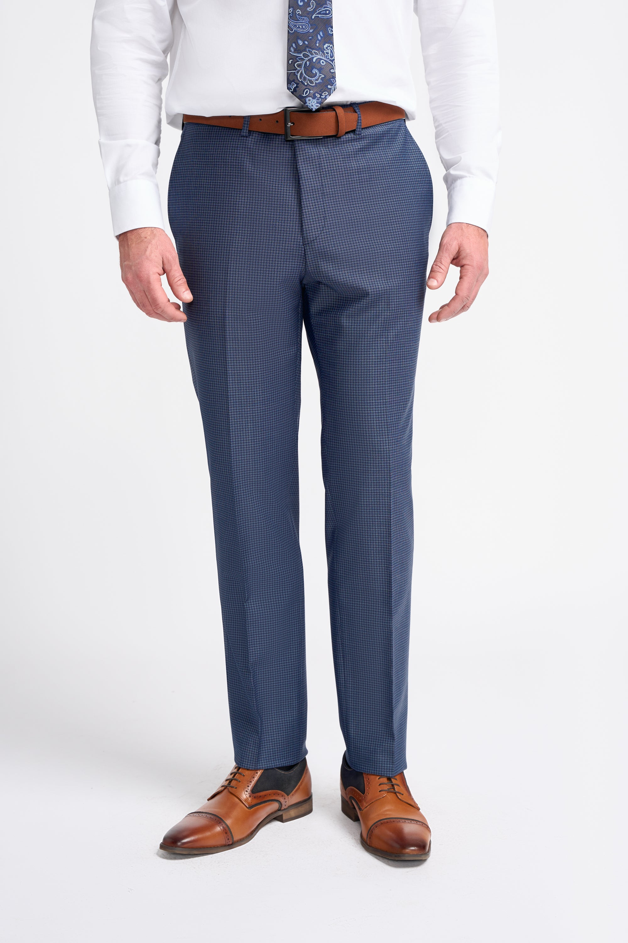 Bond Navy Check Trousers Front