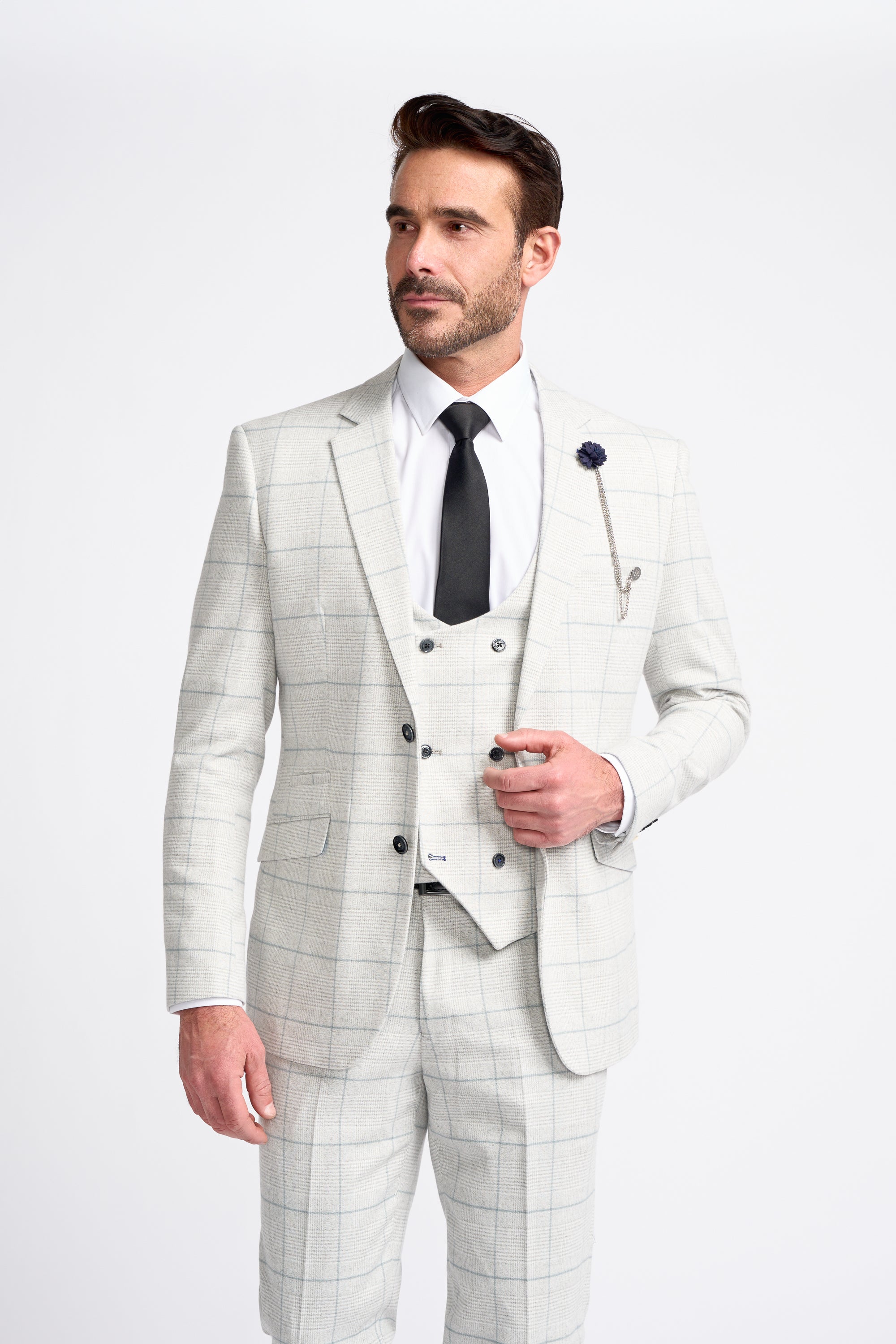 Radika Slim Fit Light Grey Check Suit