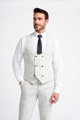 Light Grey Check Three Piece Suit - House of Cavani