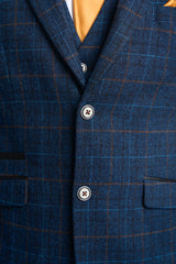 Navy Blue Check Blazer - House of Cavani
