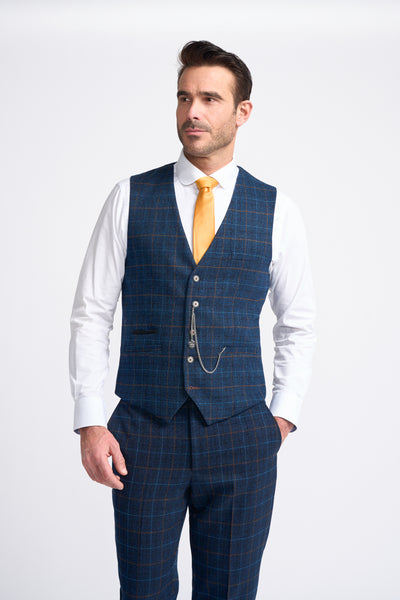 Navy Blue Check Waistcoat