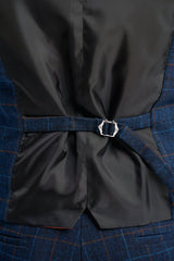 Navy Blue Check Waistcoat - House of Cavani