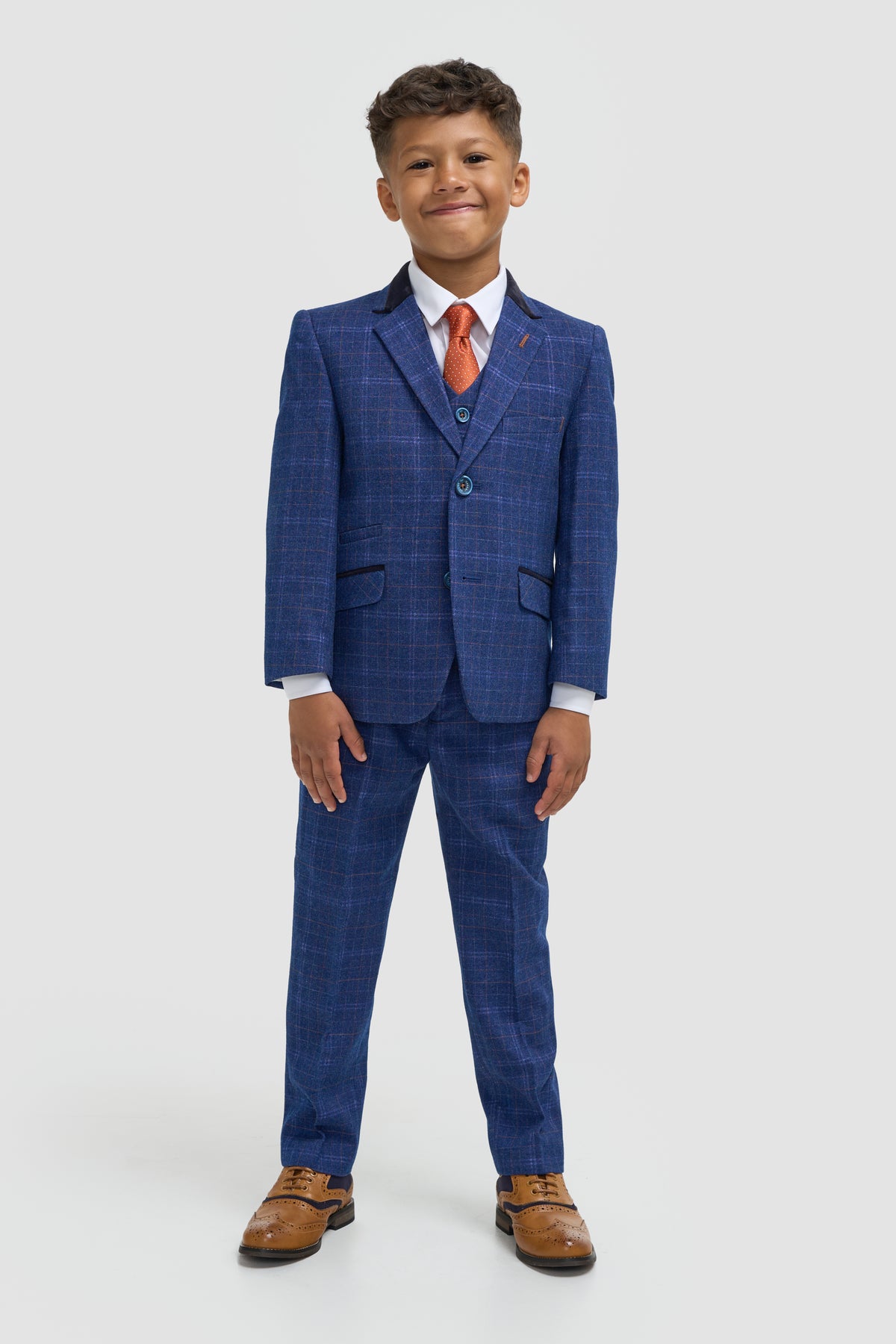 Boys Kaiser Blue Check Three Piece Suit