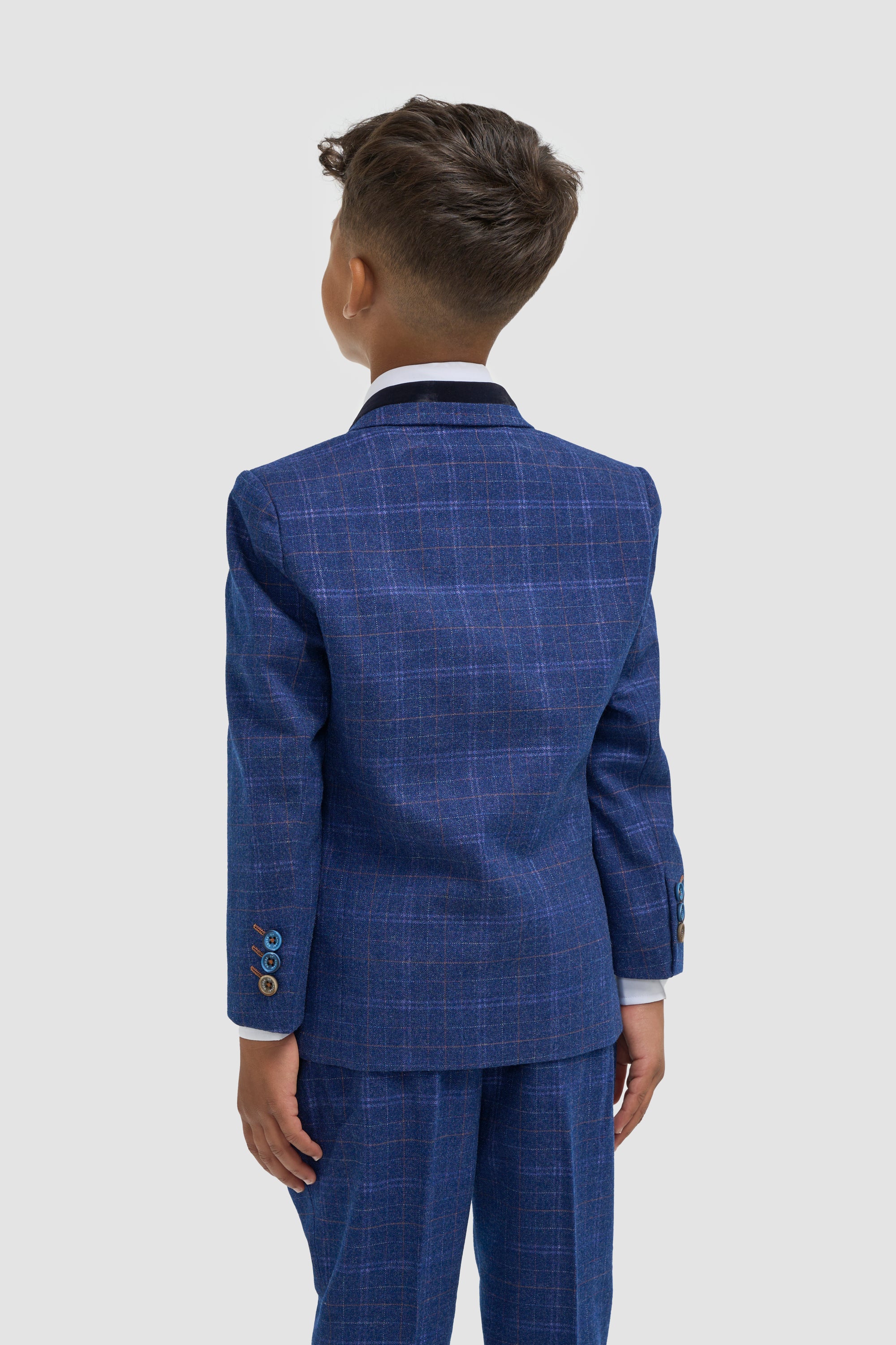 Boys Kaiser Blue Check Three Piece Suit