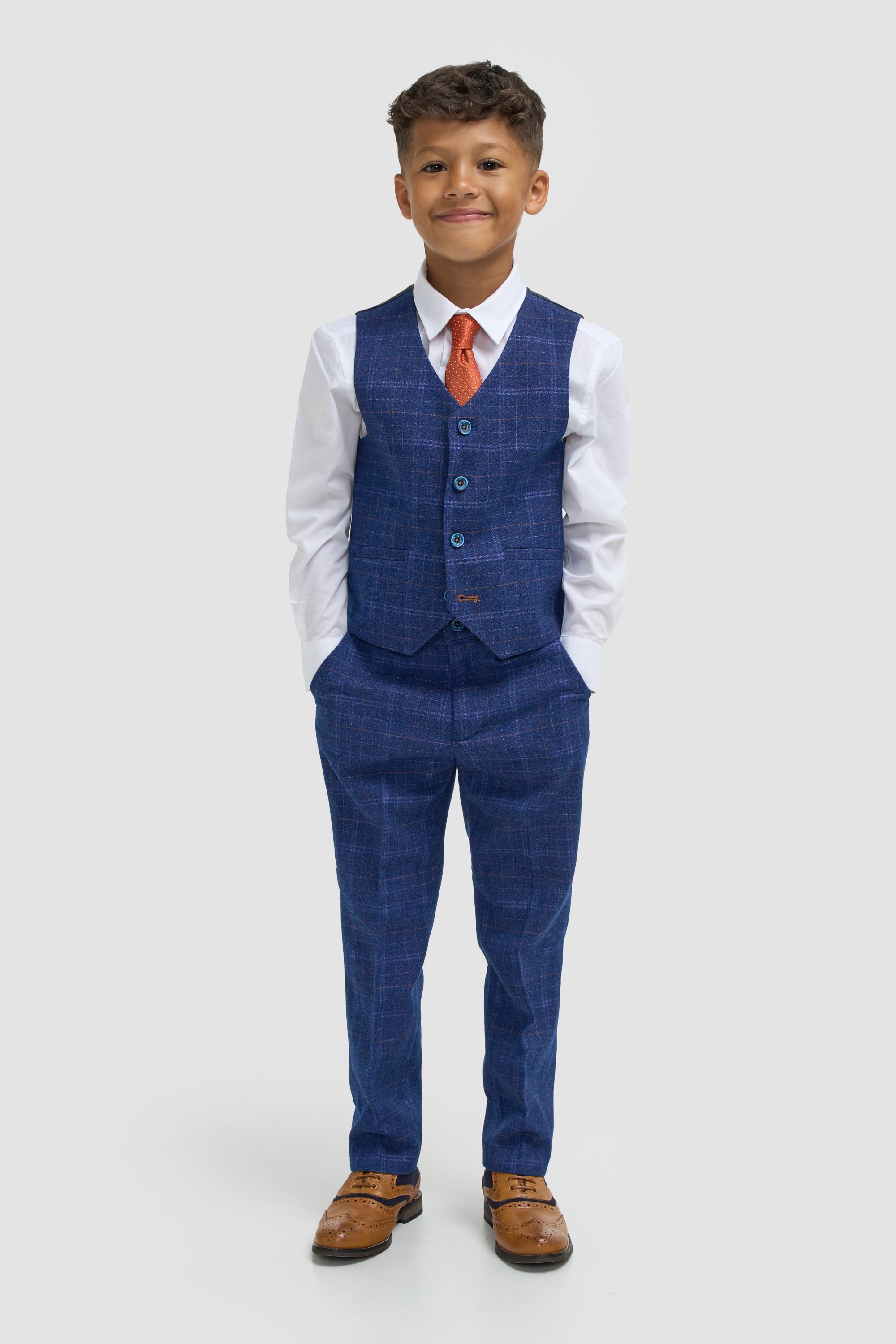 Boys Kaiser Blue Check Three Piece Suit